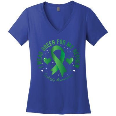 I Wear Green For My Nephew Scoliosis Awareness Gift Women's V-Neck T-Shirt