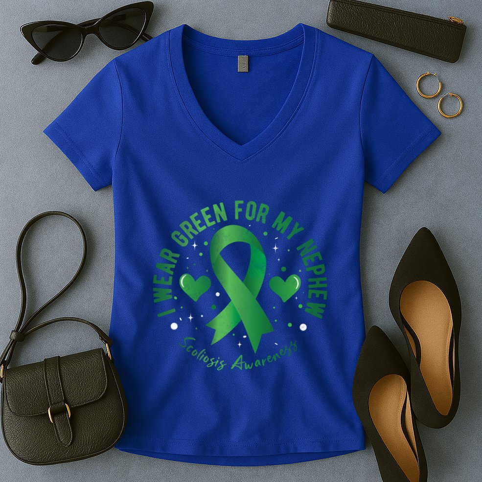 I Wear Green For My Nephew Scoliosis Awareness Gift Women's V-Neck T-Shirt
