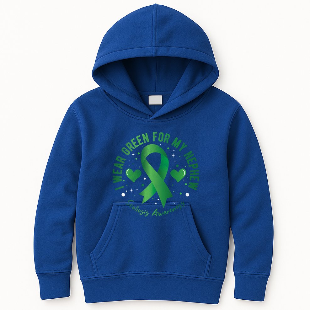 I Wear Green For My Nephew Scoliosis Awareness Gift Kids Hoodie