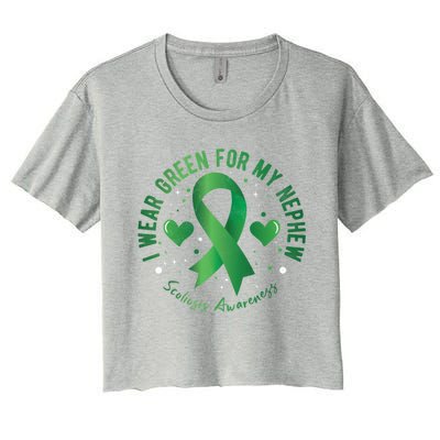 I Wear Green For My Nephew Scoliosis Awareness Gift Women's Crop Top Tee