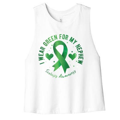 I Wear Green For My Nephew Scoliosis Awareness Gift Women's Racerback Cropped Tank