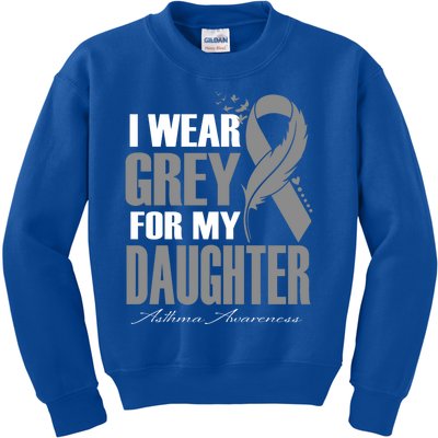 I Wear Grey For My Daughter Asthma Awareness Feather Great Gift Kids Sweatshirt