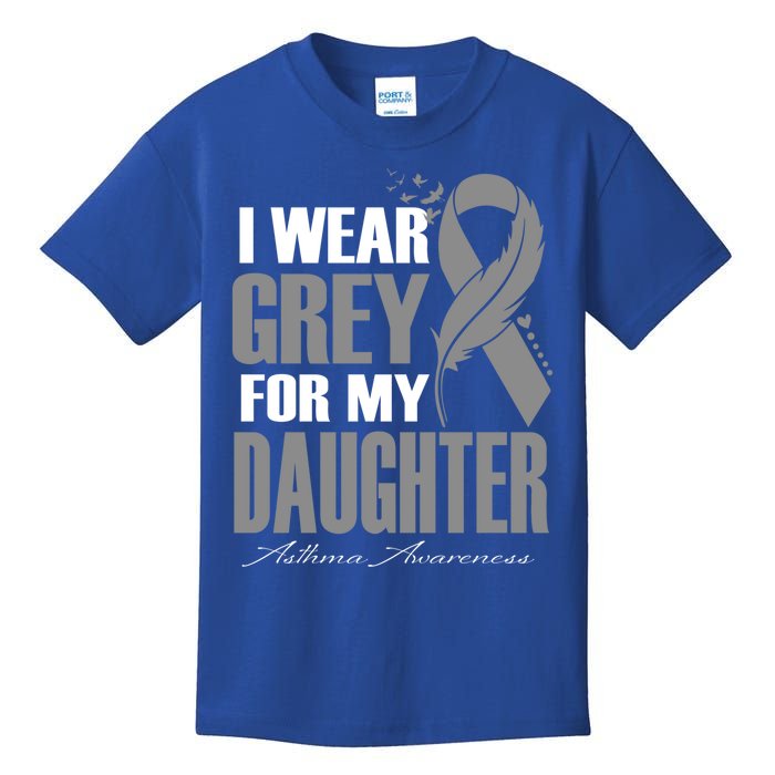 I Wear Grey For My Daughter Asthma Awareness Feather Great Gift Kids T-Shirt