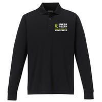 I Wear Green For Mental Health Awareness Month Green Ribbon Performance Long Sleeve Polo