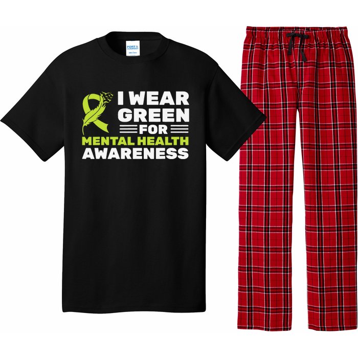 I Wear Green For Mental Health Awareness Month Green Ribbon Pajama Set