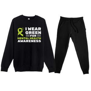 I Wear Green For Mental Health Awareness Month Green Ribbon Premium Crewneck Sweatsuit Set