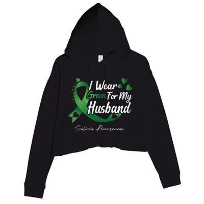 I Wear Green For My Husband Scoliosis Awareness Gift Crop Fleece Hoodie