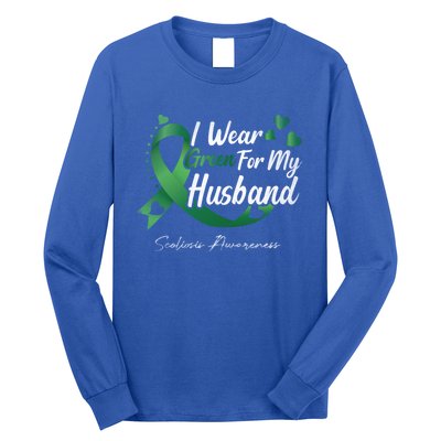 I Wear Green For My Husband Scoliosis Awareness Gift Long Sleeve Shirt