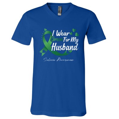 I Wear Green For My Husband Scoliosis Awareness Gift V-Neck T-Shirt