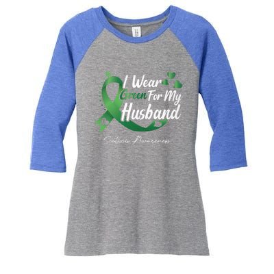 I Wear Green For My Husband Scoliosis Awareness Gift Women's Tri-Blend 3/4-Sleeve Raglan Shirt