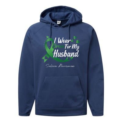 I Wear Green For My Husband Scoliosis Awareness Gift Performance Fleece Hoodie