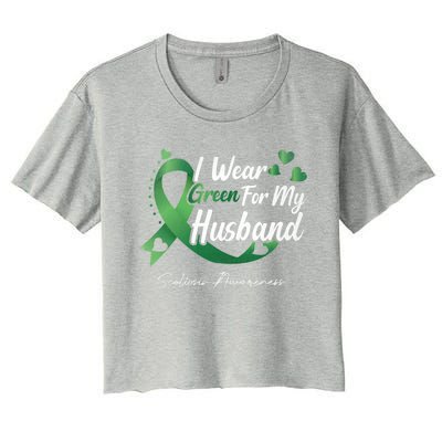 I Wear Green For My Husband Scoliosis Awareness Gift Women's Crop Top Tee