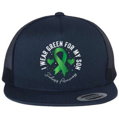 I Wear Green For My Son Scoliosis Awareness Gift Flat Bill Trucker Hat