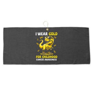 I Wear Gold For Childhood Cancer Awareness Dinosaur Large Microfiber Waffle Golf Towel