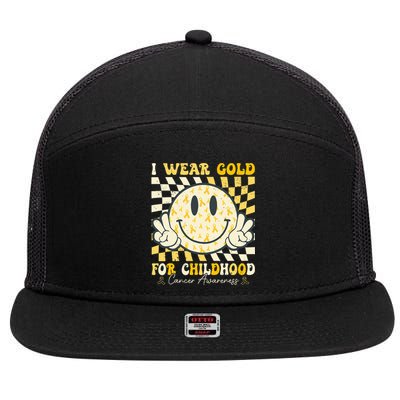 I Wear Gold For Childhood Cancer Awareness 7 Panel Mesh Trucker Snapback Hat