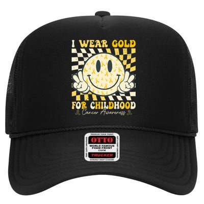 I Wear Gold For Childhood Cancer Awareness High Crown Mesh Back Trucker Hat