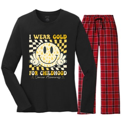 I Wear Gold For Childhood Cancer Awareness Women's Long Sleeve Flannel Pajama Set 