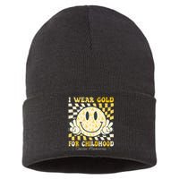 I Wear Gold For Childhood Cancer Awareness Sustainable Knit Beanie