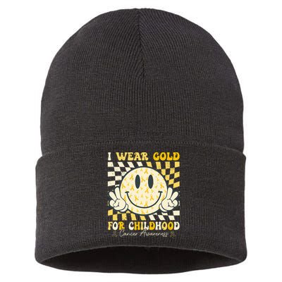 I Wear Gold For Childhood Cancer Awareness Sustainable Knit Beanie