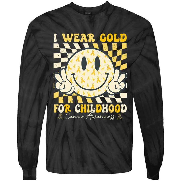 I Wear Gold For Childhood Cancer Awareness Tie-Dye Long Sleeve Shirt