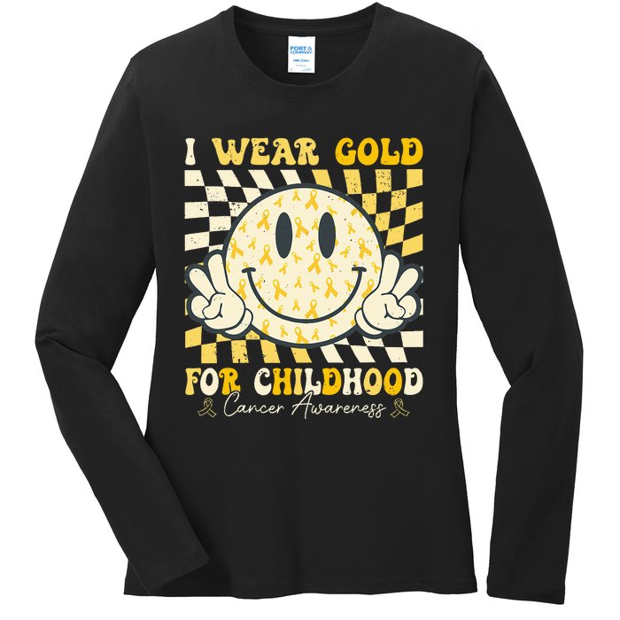 I Wear Gold For Childhood Cancer Awareness Ladies Long Sleeve Shirt