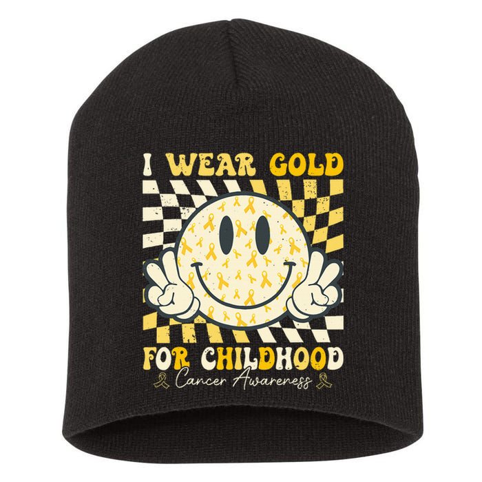 I Wear Gold For Childhood Cancer Awareness Short Acrylic Beanie