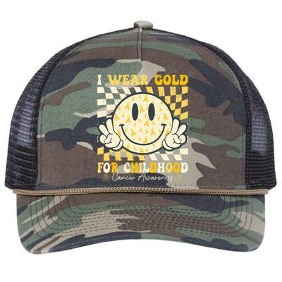 I Wear Gold For Childhood Cancer Awareness Retro Rope Trucker Hat Cap