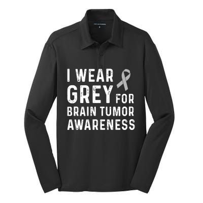 I Wear Gray For Brain Tumor Awareness Silk Touch Performance Long Sleeve Polo