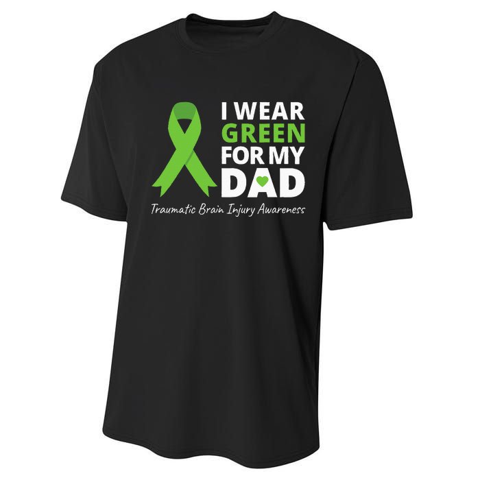 I Wear Green For My Dad TBI Awareness Green Ribbon Performance Sprint T-Shirt