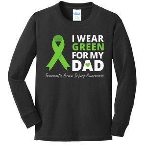 I Wear Green For My Dad TBI Awareness Green Ribbon Kids Long Sleeve Shirt