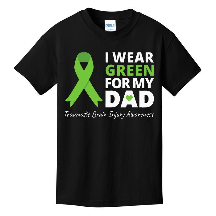 I Wear Green For My Dad TBI Awareness Green Ribbon Kids T-Shirt