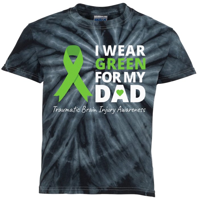 I Wear Green For My Dad TBI Awareness Green Ribbon Kids Tie-Dye T-Shirt