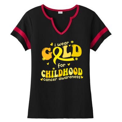 I Wear Gold For Childhood Cancer Awareness Ladies Halftime Notch Neck Tee