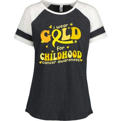 I Wear Gold For Childhood Cancer Awareness Enza Ladies Jersey Colorblock Tee