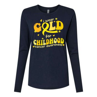 I Wear Gold For Childhood Cancer Awareness Womens Cotton Relaxed Long Sleeve T-Shirt