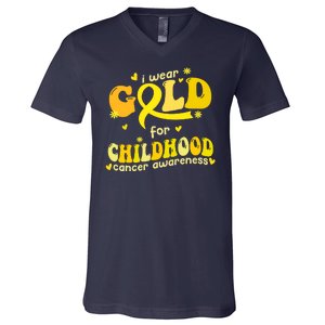 I Wear Gold For Childhood Cancer Awareness V-Neck T-Shirt