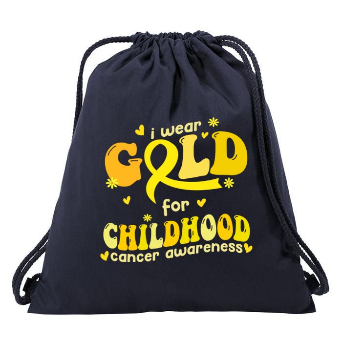 I Wear Gold For Childhood Cancer Awareness Drawstring Bag