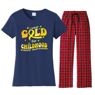 I Wear Gold For Childhood Cancer Awareness Women's Flannel Pajama Set