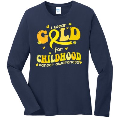 I Wear Gold For Childhood Cancer Awareness Ladies Long Sleeve Shirt