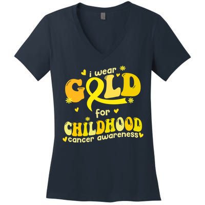 I Wear Gold For Childhood Cancer Awareness Women's V-Neck T-Shirt