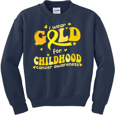 I Wear Gold For Childhood Cancer Awareness Kids Sweatshirt