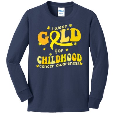 I Wear Gold For Childhood Cancer Awareness Kids Long Sleeve Shirt