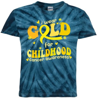 I Wear Gold For Childhood Cancer Awareness Kids Tie-Dye T-Shirt