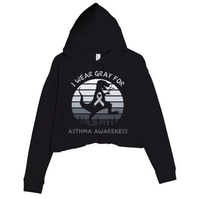 I Wear Gray For Asthma Awareness Trex Retro Sunset Crop Fleece Hoodie