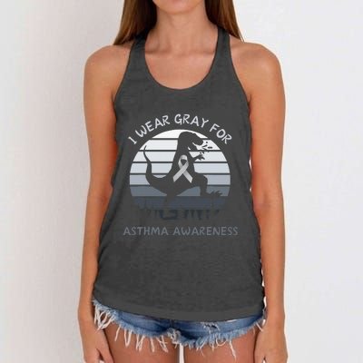 I Wear Gray For Asthma Awareness Trex Retro Sunset Women's Knotted Racerback Tank