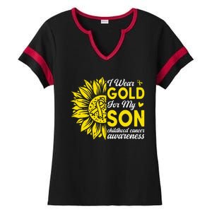 I Wear Gold For My Son Childhood Cancer Awareness Ladies Halftime Notch Neck Tee