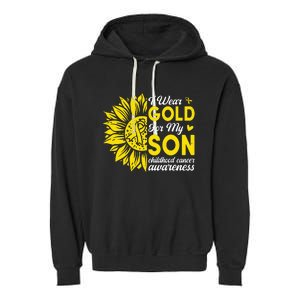 I Wear Gold For My Son Childhood Cancer Awareness Garment-Dyed Fleece Hoodie