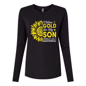 I Wear Gold For My Son Childhood Cancer Awareness Womens Cotton Relaxed Long Sleeve T-Shirt