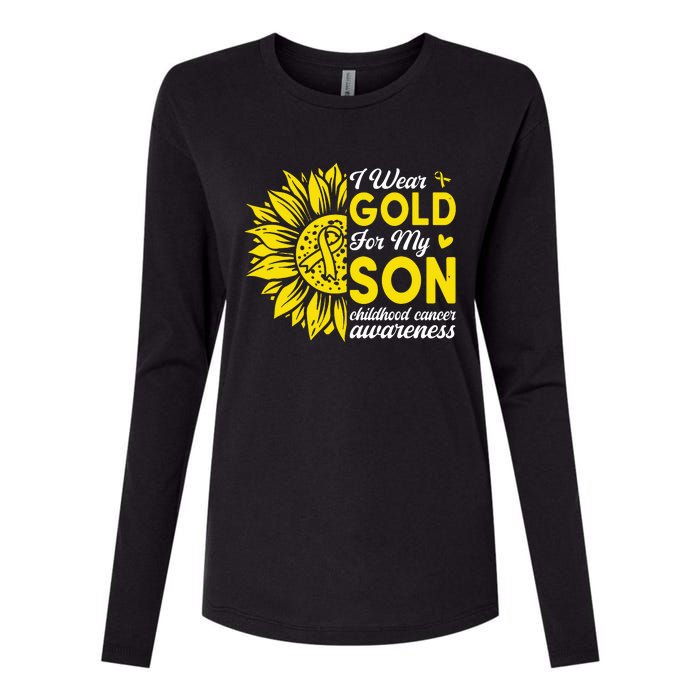 I Wear Gold For My Son Childhood Cancer Awareness Womens Cotton Relaxed Long Sleeve T-Shirt