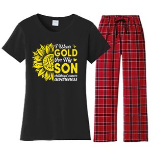 I Wear Gold For My Son Childhood Cancer Awareness Women's Flannel Pajama Set